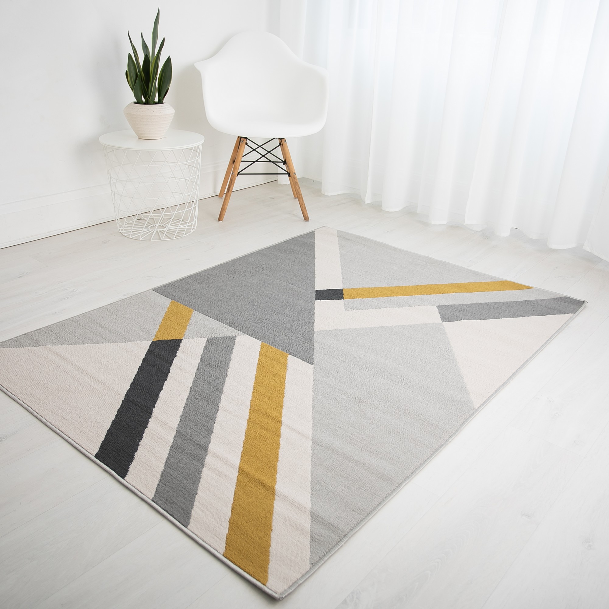 Balletto 186b Modern Geometric Rugs In Grey Ochre Yellow